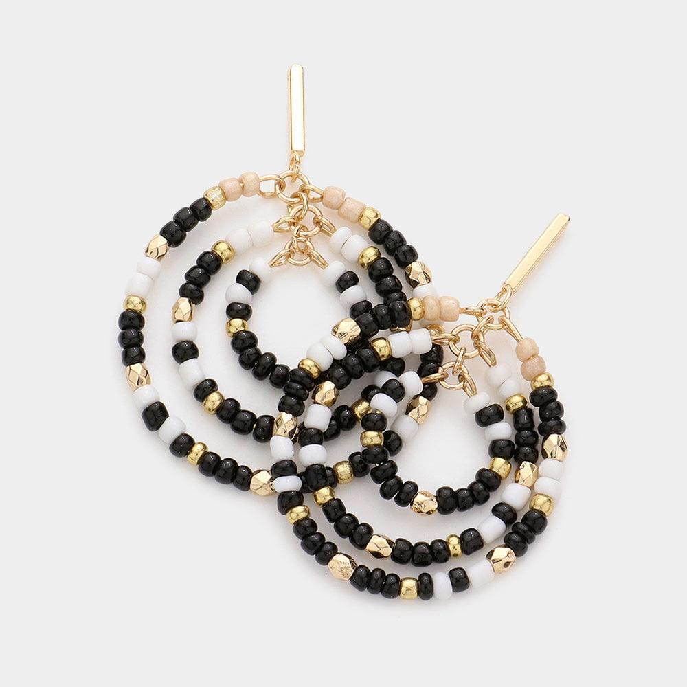 Black Beaded Triple Open Circle Link Dangle Earrings - Jewelry Store by Erik Rayo