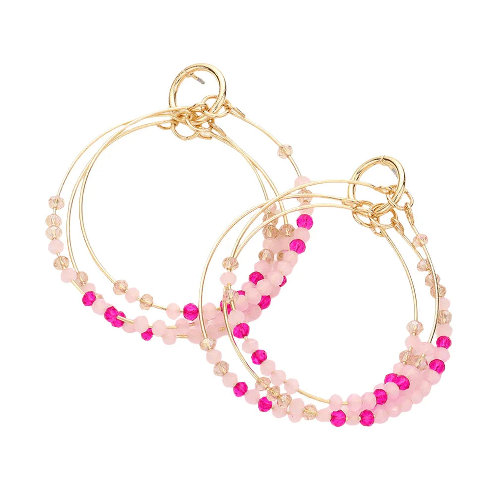 Fuchsia Faceted Beaded Triple Open Circle Layered Dangle Earrings - Jewelry Store by Erik Rayo