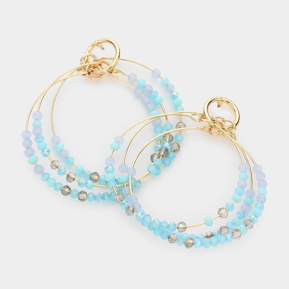 Blue Faceted Beaded Triple Open Circle Layered Dangle Earrings - Jewelry Store by Erik Rayo