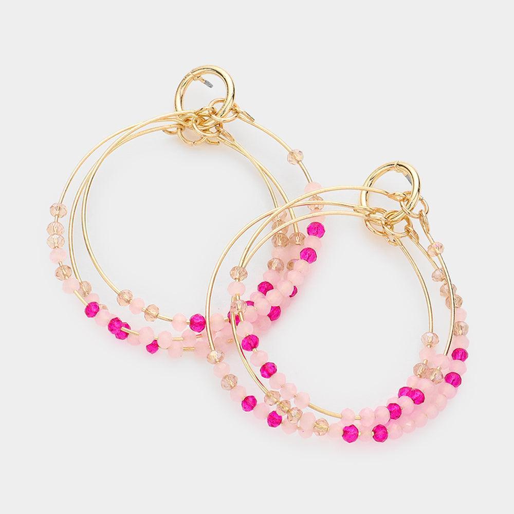 Fuchsia Faceted Beaded Triple Open Circle Layered Dangle Earrings - Jewelry Store by Erik Rayo