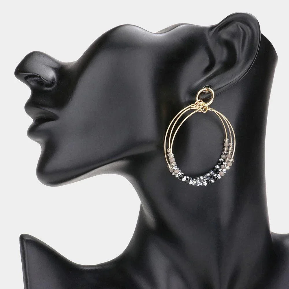 Faceted Beaded Triple Open Circle Layered Dangle Earrings - Jewelry Store by Erik Rayo