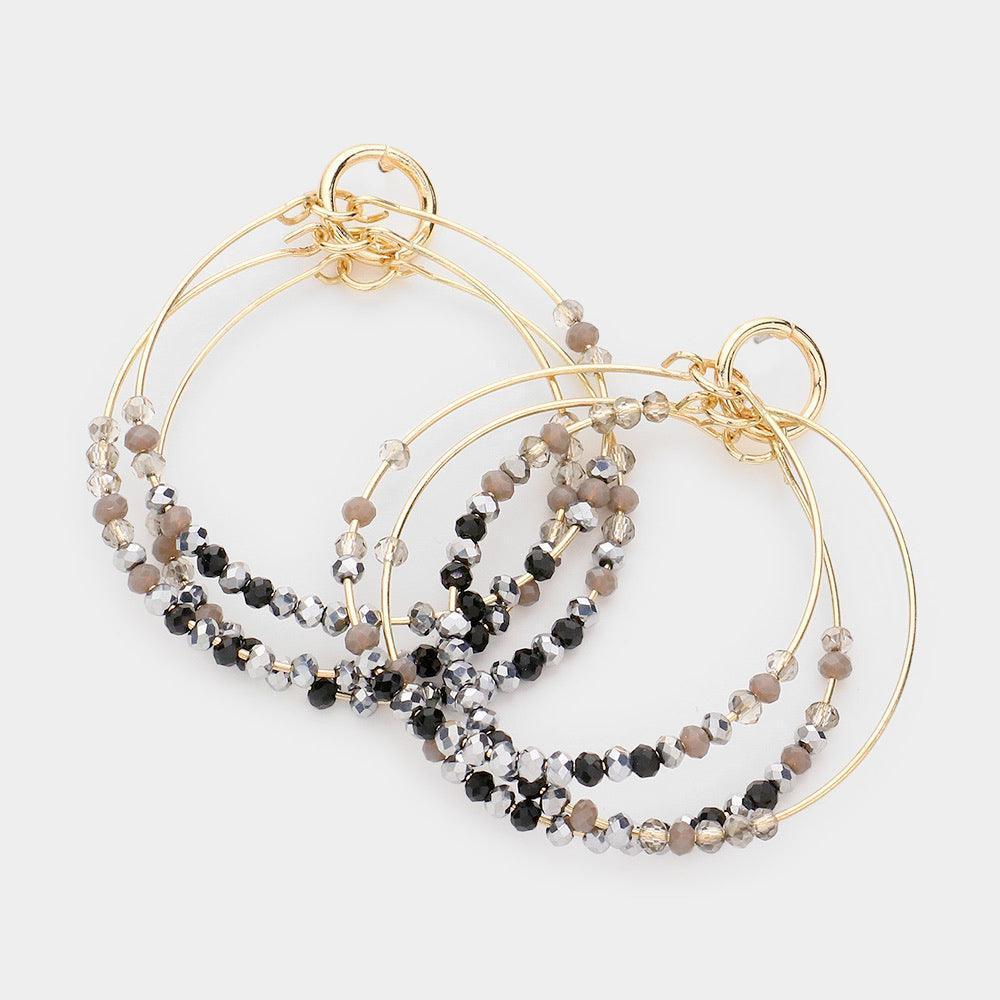 Faceted Beaded Triple Open Circle Layered Dangle Earrings - Jewelry Store by Erik Rayo