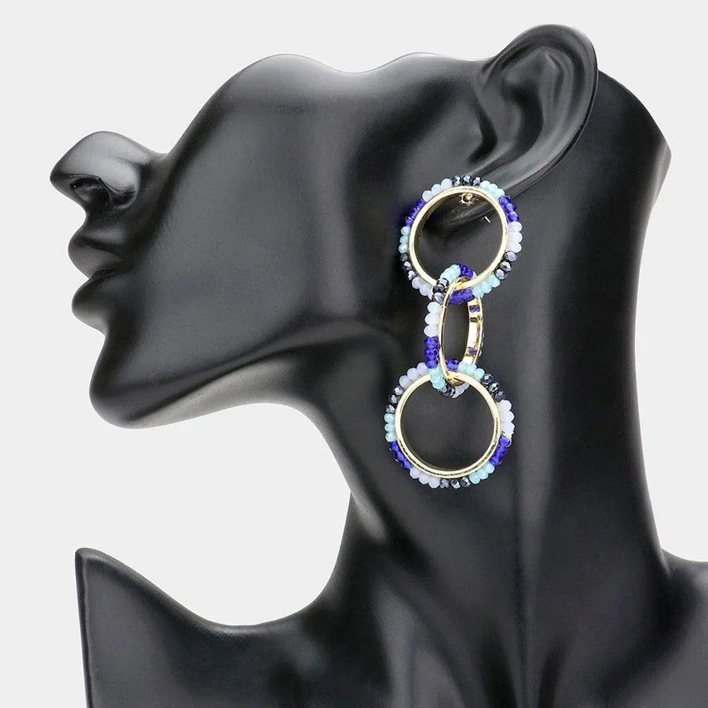 Faceted Bead Trimmed Triple Open Circle Link Dangle Earrings - Jewelry Store by Erik Rayo