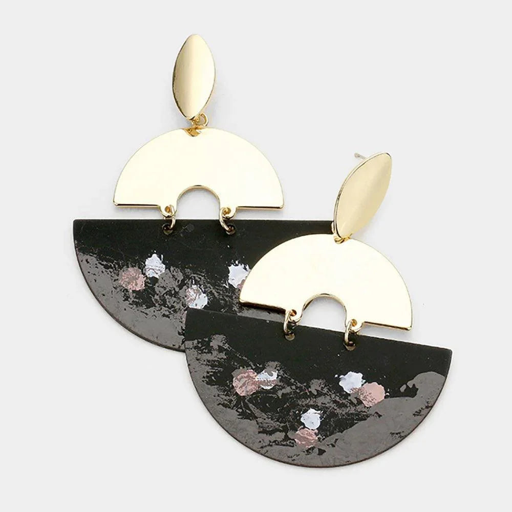 Black Paint Splash Metal Geometric Dangle Earrings - Jewelry Store by Erik Rayo