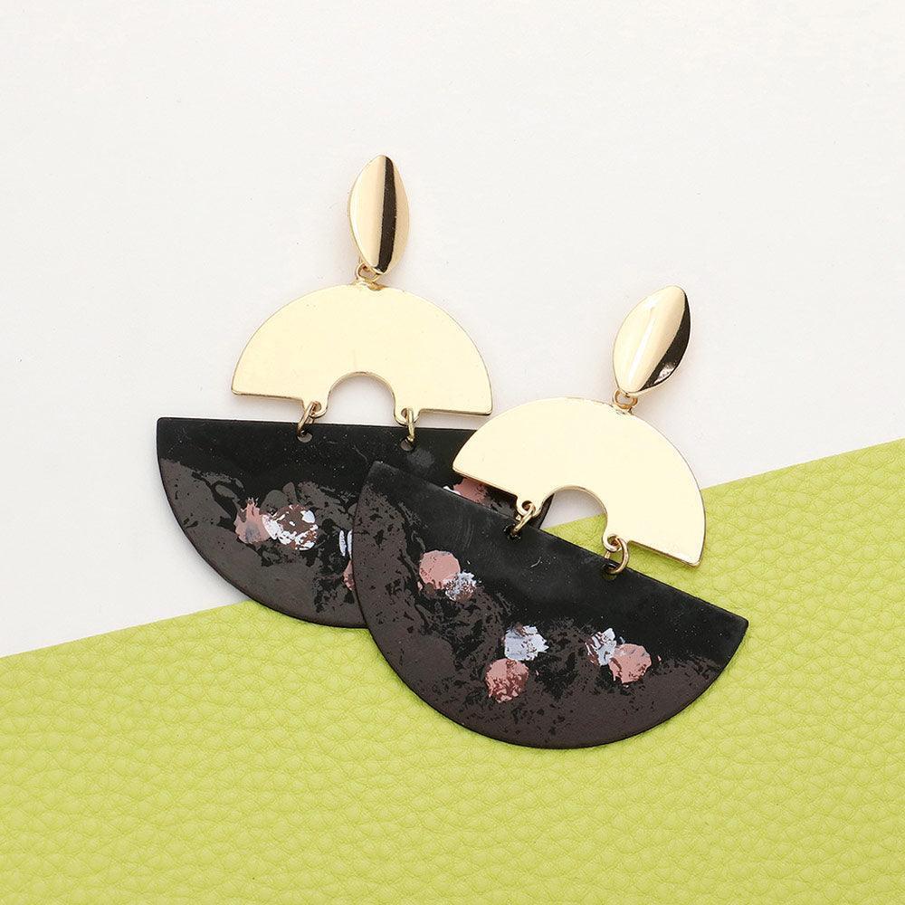 Black Paint Splash Metal Geometric Dangle Earrings - Jewelry Store by Erik Rayo