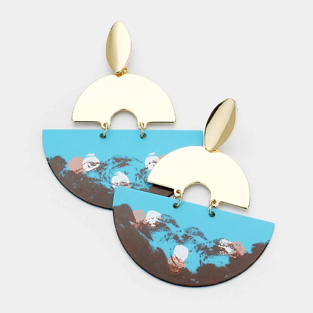 Blue Paint Splash Metal Geometric Dangle Earrings - Jewelry Store by Erik Rayo