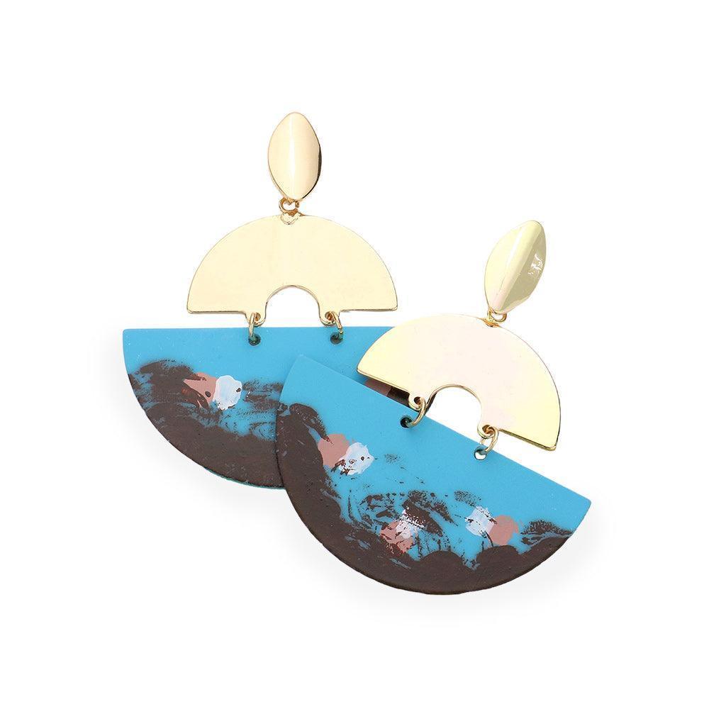 Blue Paint Splash Metal Geometric Dangle Earrings - Jewelry Store by Erik Rayo