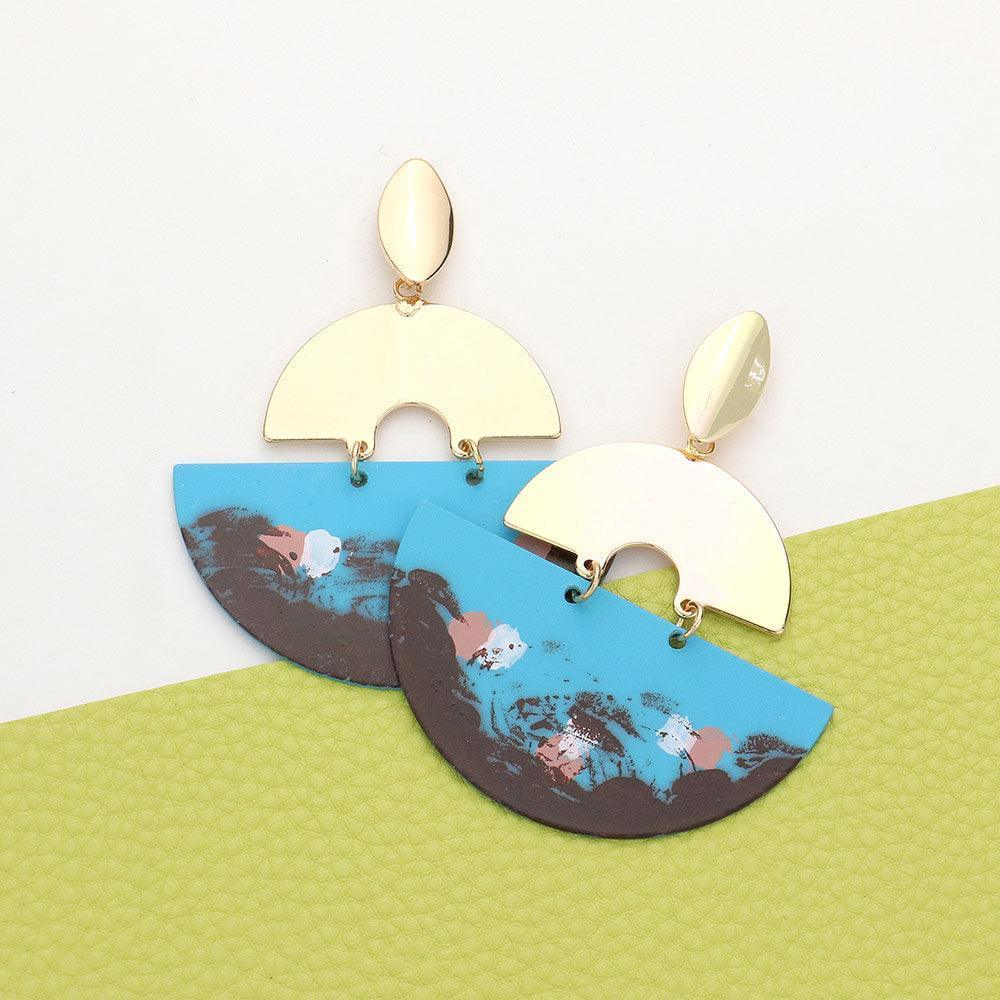 Blue Paint Splash Metal Geometric Dangle Earrings - Jewelry Store by Erik Rayo