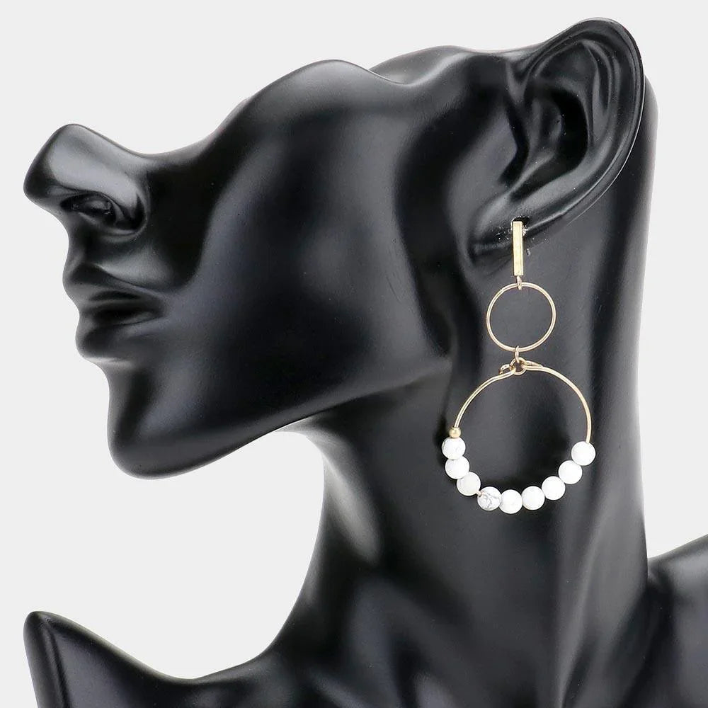 Natural Stone Cluster Detailed Open Metal Circle Dangle Earrings - Jewelry Store by Erik Rayo