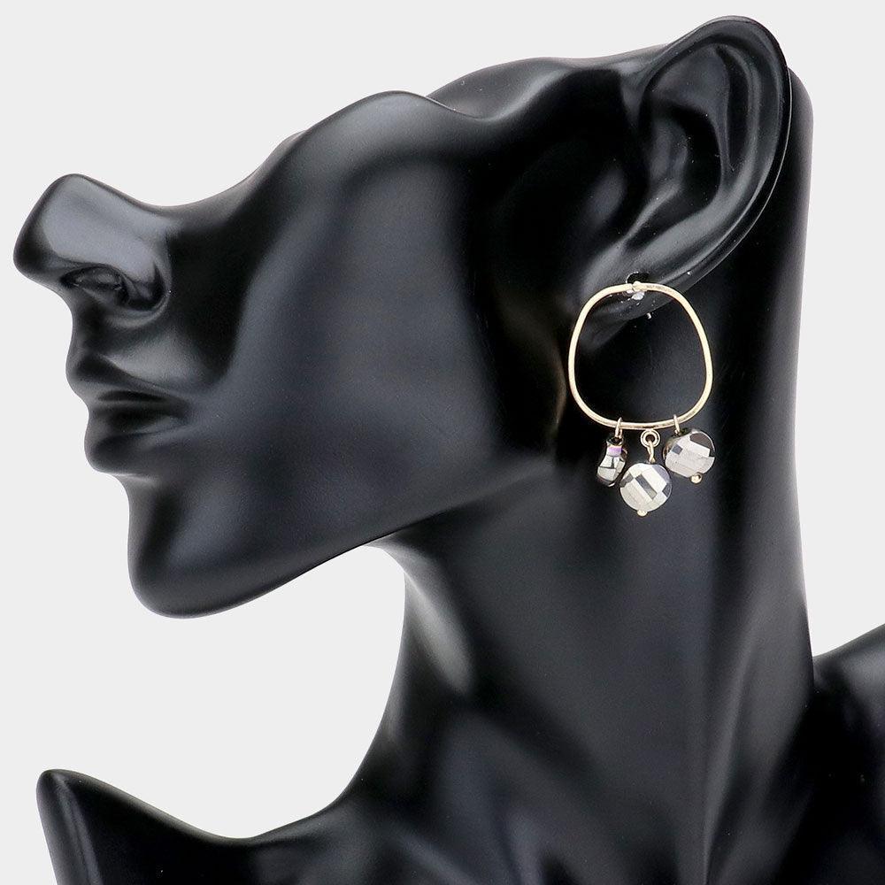 Hematite Irregular Open Metal Square Triple Round Bead Dangle Earrings - Jewelry Store by Erik Rayo