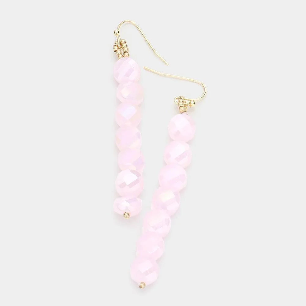 Pink Faceted Round Beaded Dangle Earrings - Jewelry Store by Erik Rayo