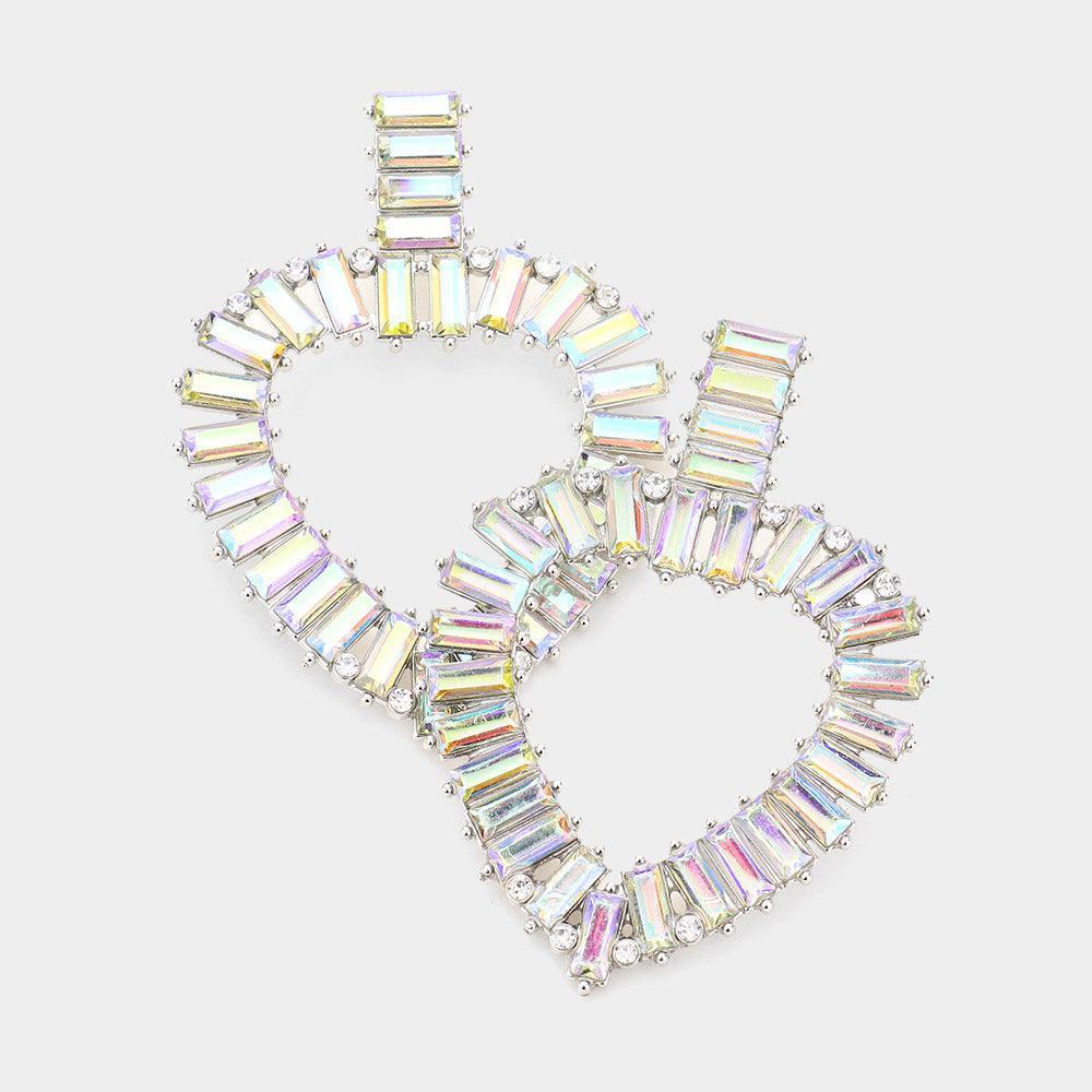 Rectangle Stone Cluster Open Heart Dangle Earrings - Jewelry Store by Erik Rayo