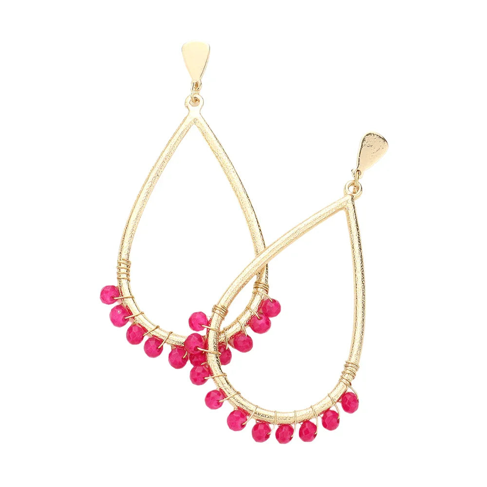 Fuchsia Faceted Beaded Open Teardrop Dangle Earrings - Jewelry Store by Erik Rayo