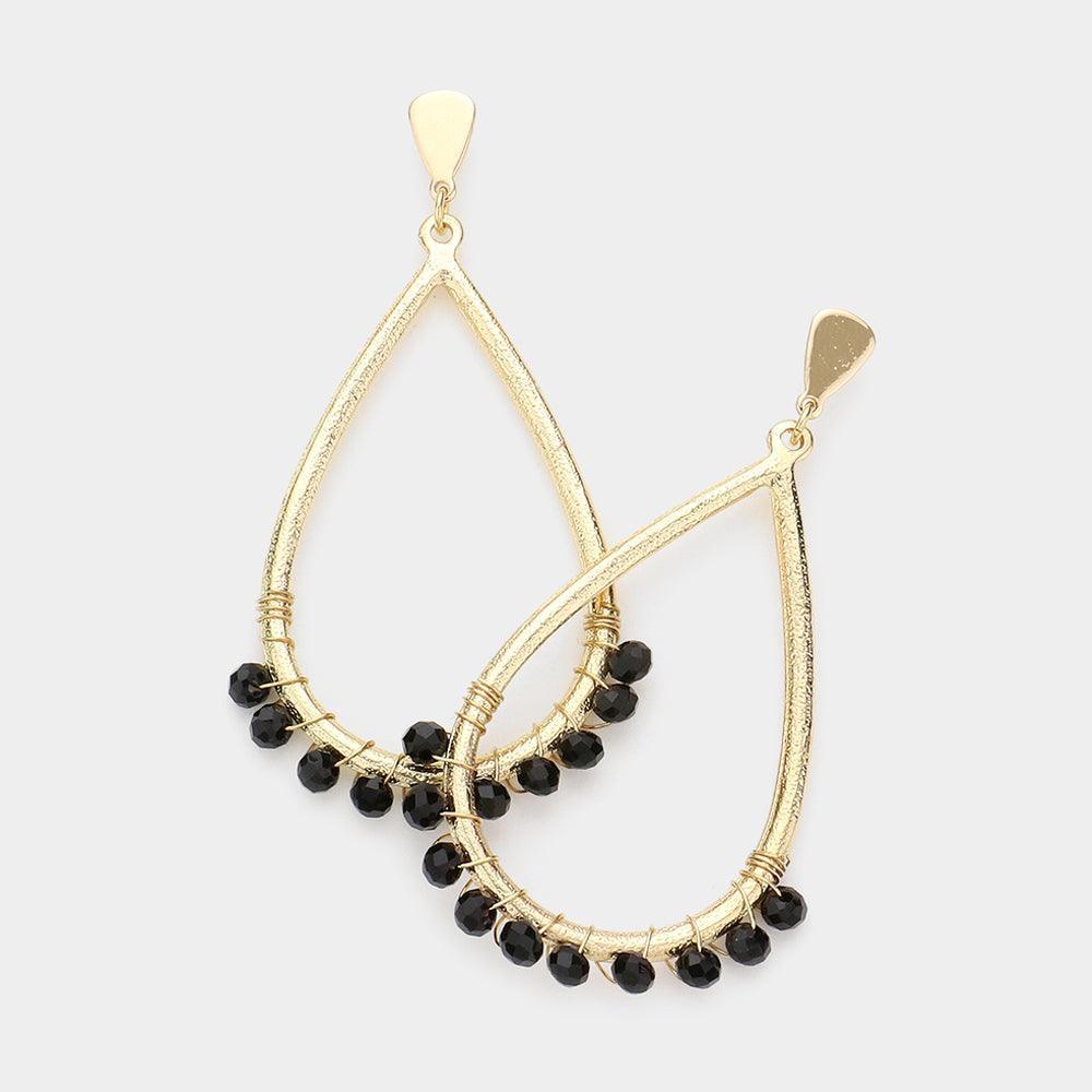 Black Faceted Beaded Open Teardrop Dangle Earrings - Jewelry Store by Erik Rayo