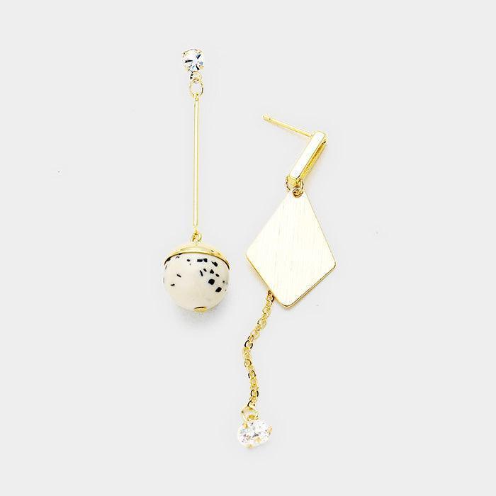 White Mismatched Bead Ball Geo Metal Drop Crystal Earrings - Jewelry Store by Erik Rayo