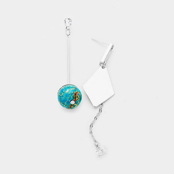 Turquoise Mismatched Bead Ball Geo Metal Drop Crystal Earrings - Jewelry Store by Erik Rayo