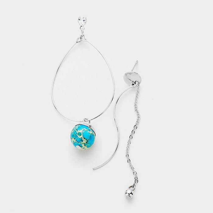 Turquoise Mismatched Bead Dome Geo Metal Dangle Earrings - Jewelry Store by Erik Rayo