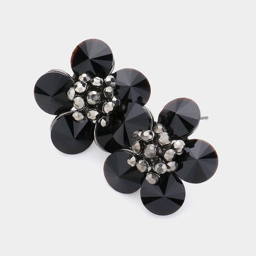 Black Glass Stone Flower Earrings - Jewelry Store by Erik Rayo