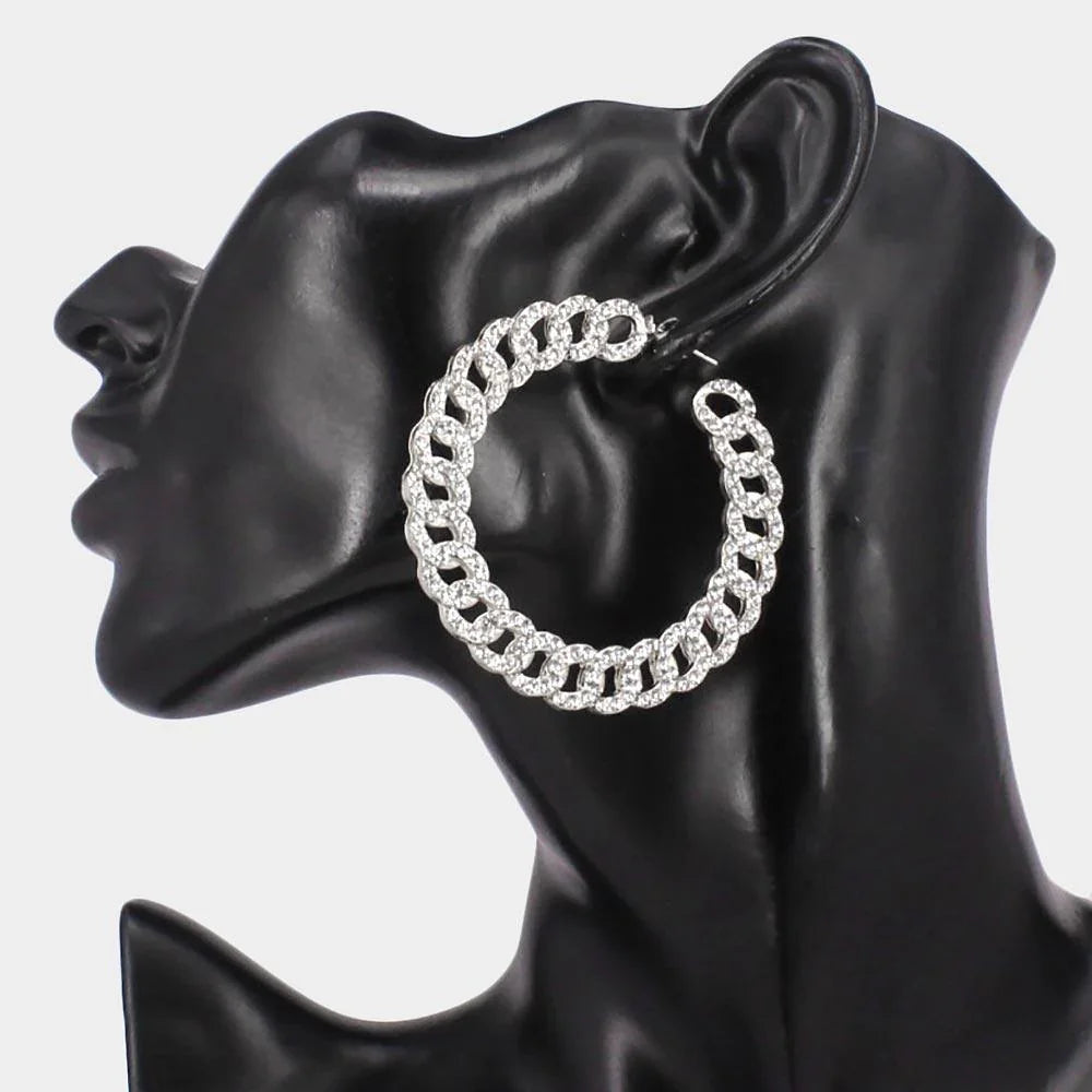 Rhinestone Embellished Metal Chain Hoop Earrings - Jewelry Store by Erik Rayo