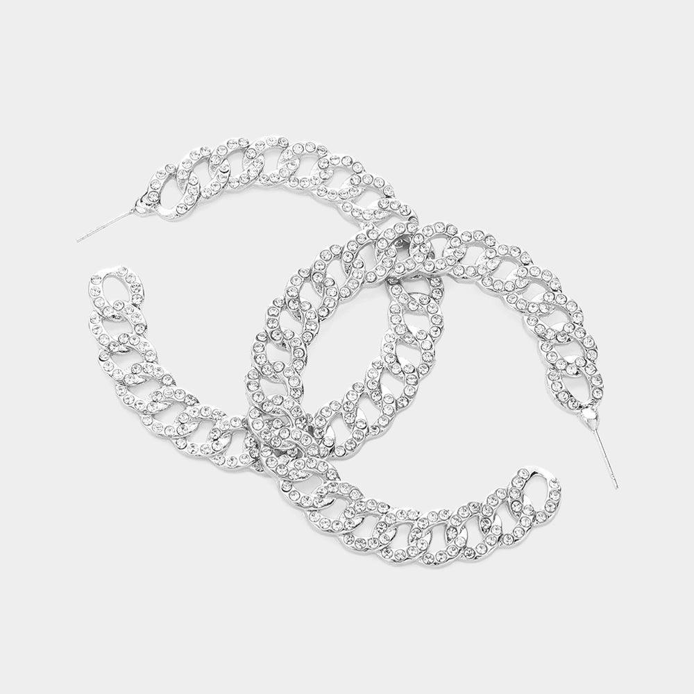 Rhinestone Embellished Metal Chain Hoop Earrings - Jewelry Store by Erik Rayo