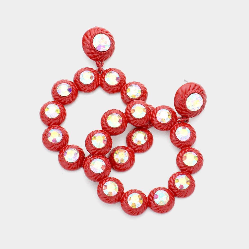 Red Stone Centered Colored Metal Round Cluster Dangle Earrings - Jewelry Store by Erik Rayo