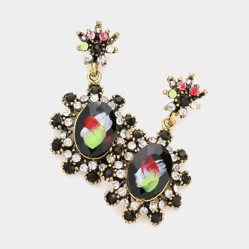 Black Victorian Flower Sunburst Drop Earrings - Jewelry Store by Erik Rayo