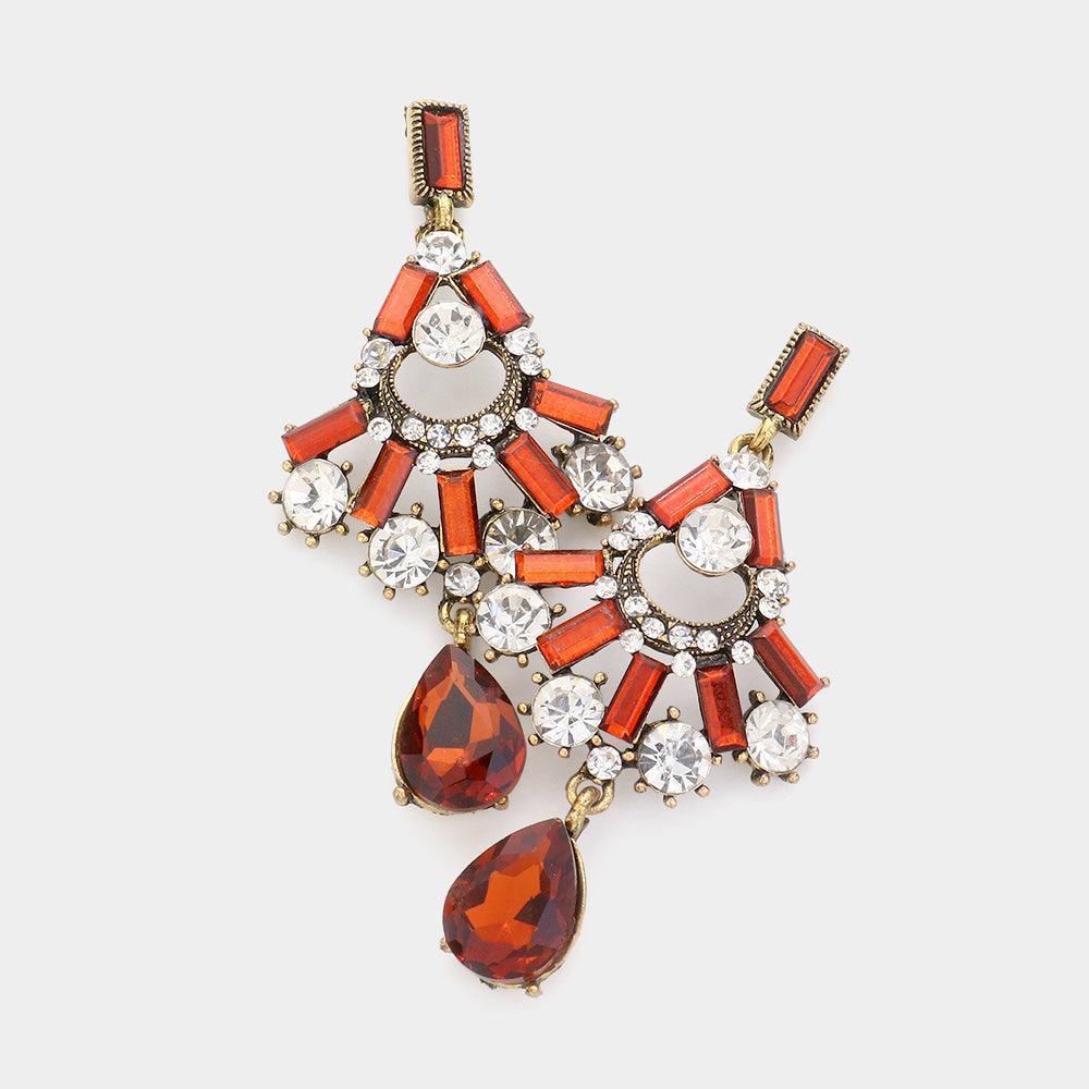 Gold Teardrop Stone Accented Glass Stone Cluster Earrings - Jewelry Store by Erik Rayo