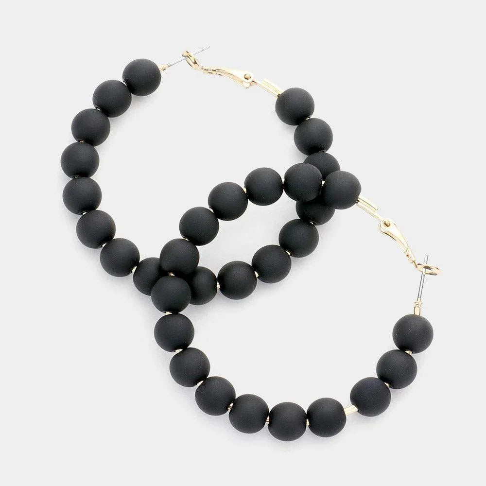 Black Colored Ball Cluster Hoop Earrings - Jewelry Store by Erik Rayo