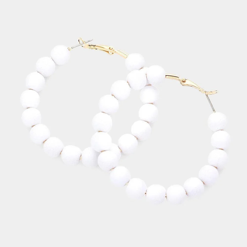 White Colored Ball Cluster Hoop Earrings - Jewelry Store by Erik Rayo