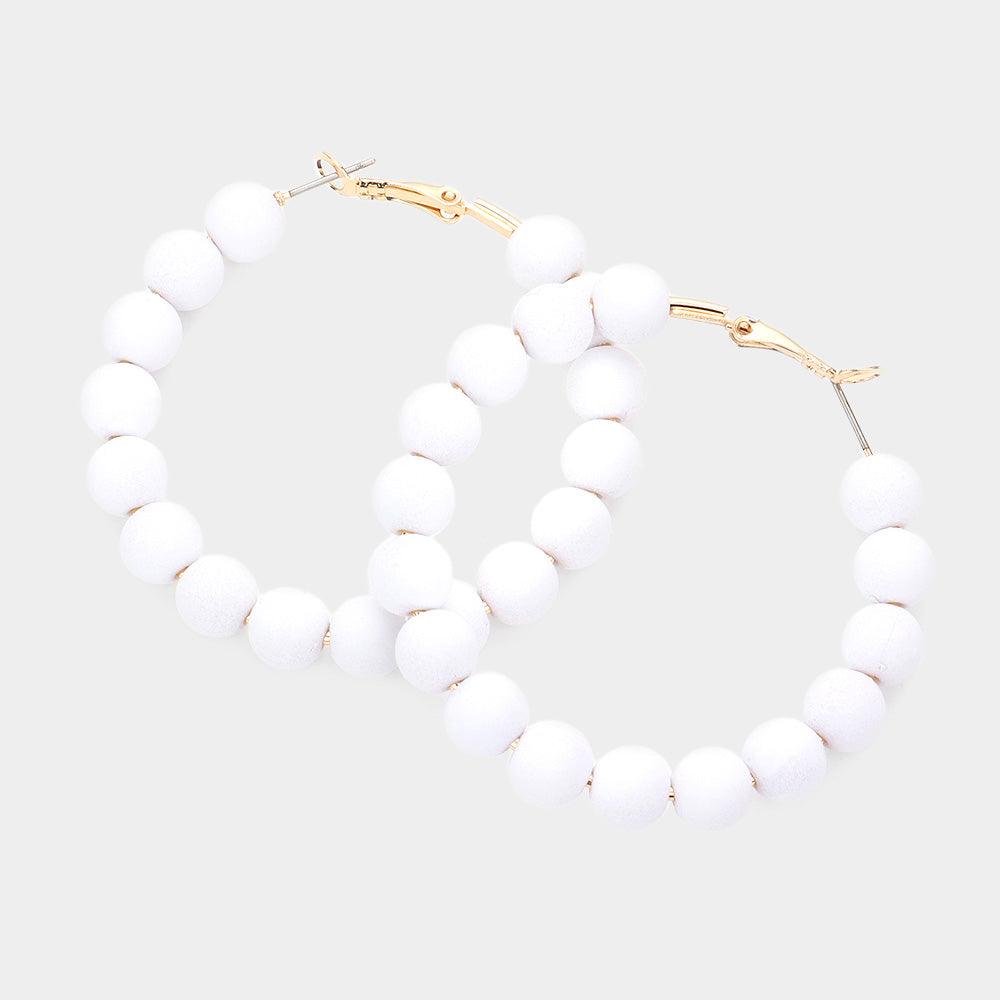 White Colored Ball Cluster Hoop Earrings