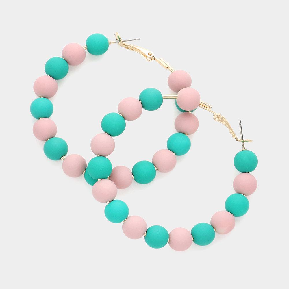 Pink Colored Ball Cluster Hoop Earrings