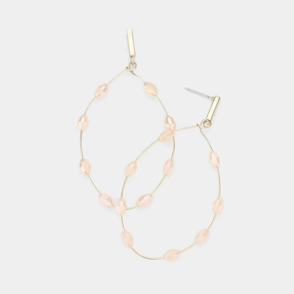 Peach Bead Station Open Metal Dangle Earrings - Jewelry Store by Erik Rayo