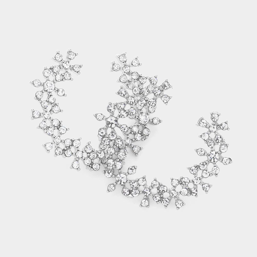 Silver Flower Stone Cluster Wretch Earrings - Jewelry Store by Erik Rayo