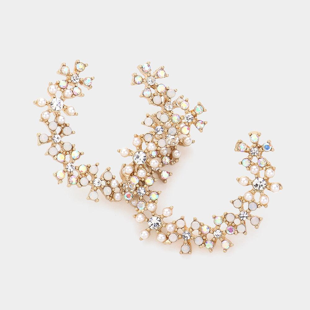 Cream Flower Stone Cluster Wretch Earrings