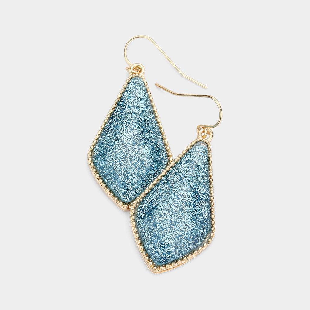 Aqua Glitter Geometric Dangle Earrings - Jewelry Store by Erik Rayo