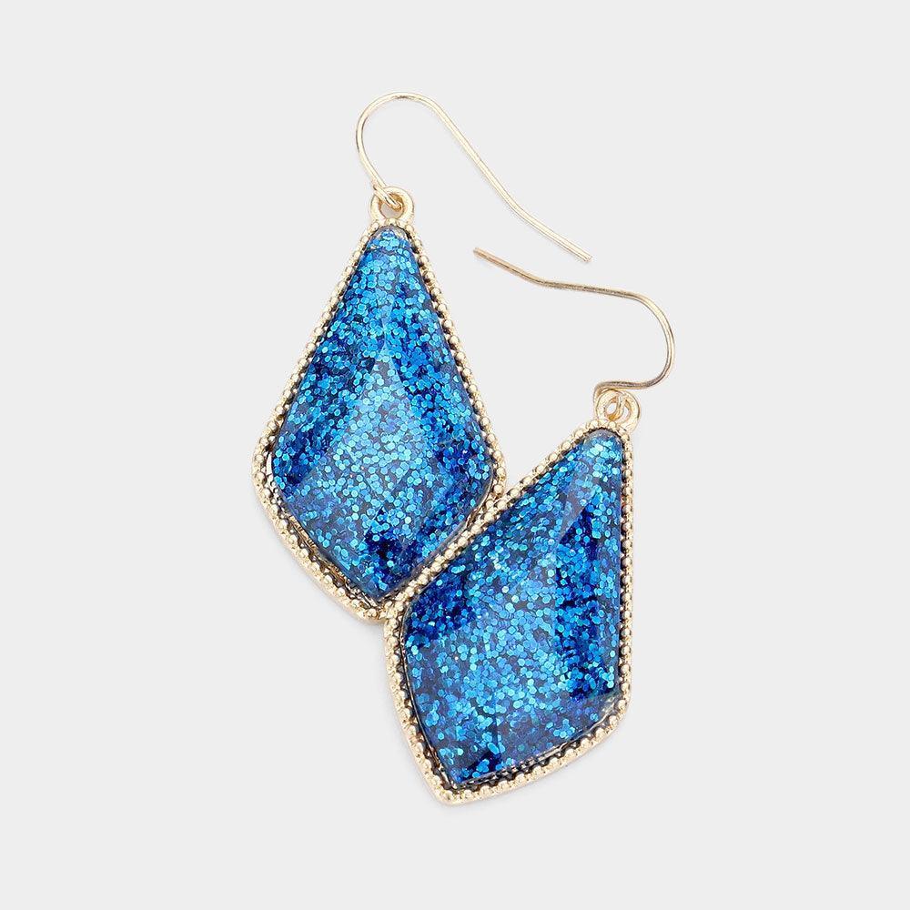 Blue Glitter Geometric Dangle Earrings - Jewelry Store by Erik Rayo