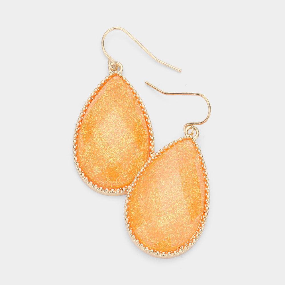 Coral Glitter Teardrop Dangle Earrings - Jewelry Store by Erik Rayo