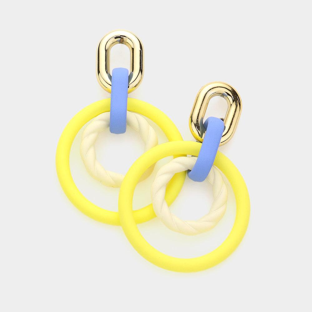 Yellow Open Oval Circle Link Dangle Earrings