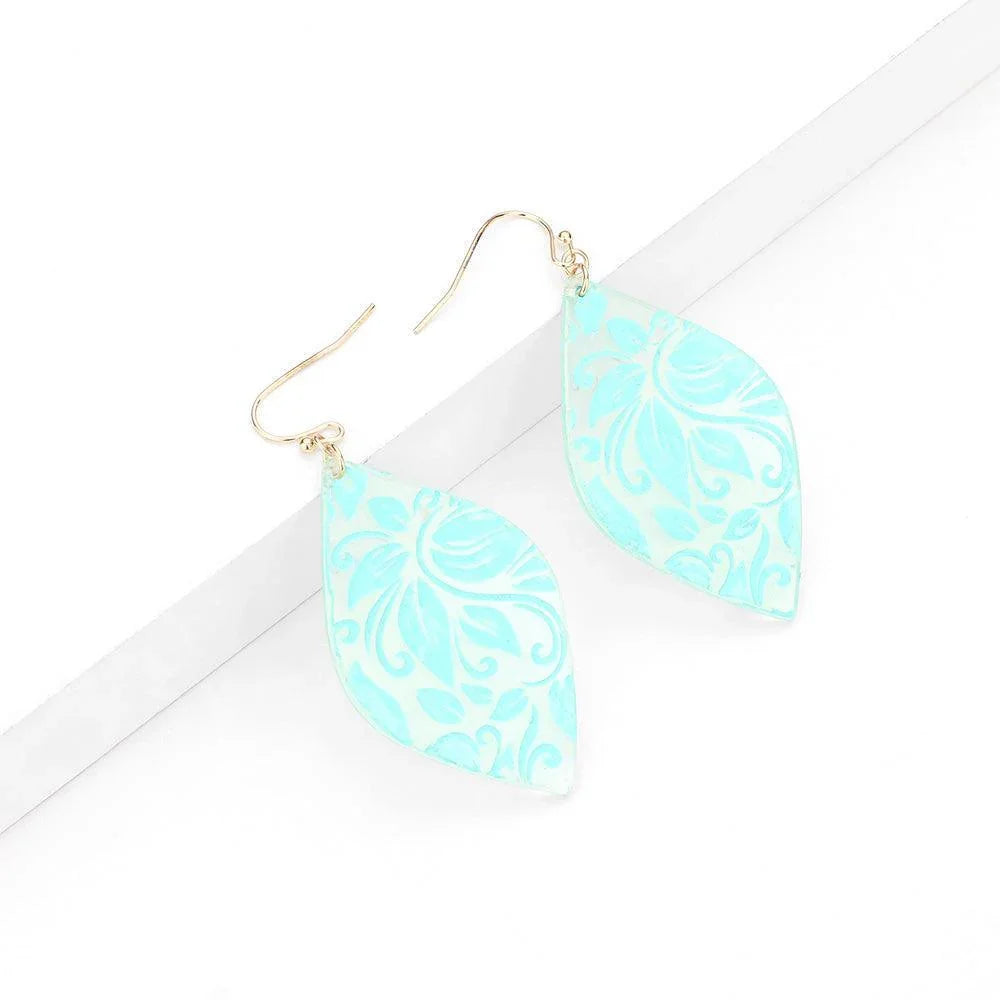 Acetate Leaf Pattern Marquise Dangle Earrings - Jewelry Store by Erik Rayo