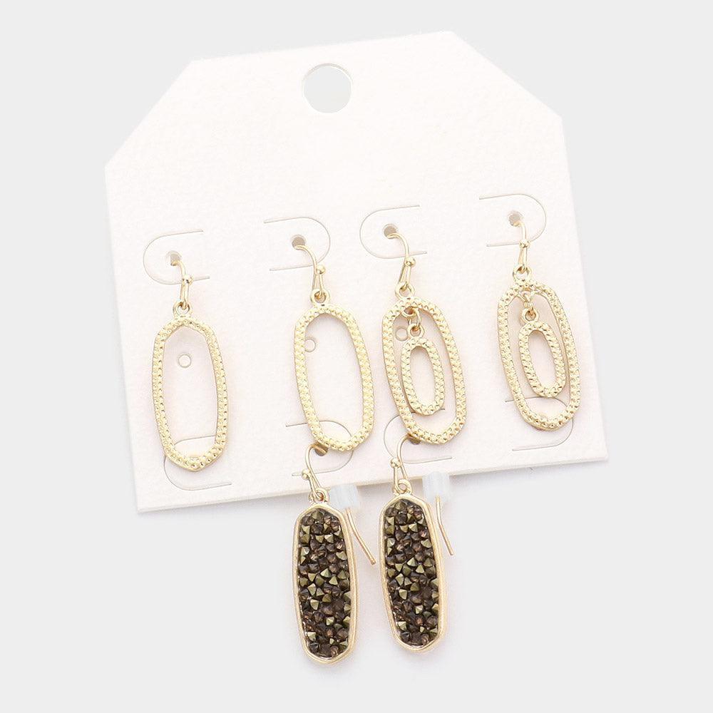 3Pairs - Stone Cluster Hexagon Dangle Earrings - Jewelry Store by Erik Rayo