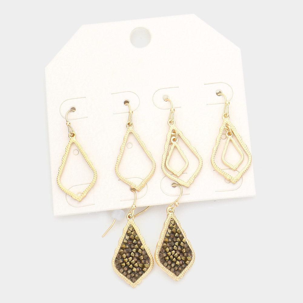 3Pairs - Stone Cluster Petal Dangle Earrings - Jewelry Store by Erik Rayo