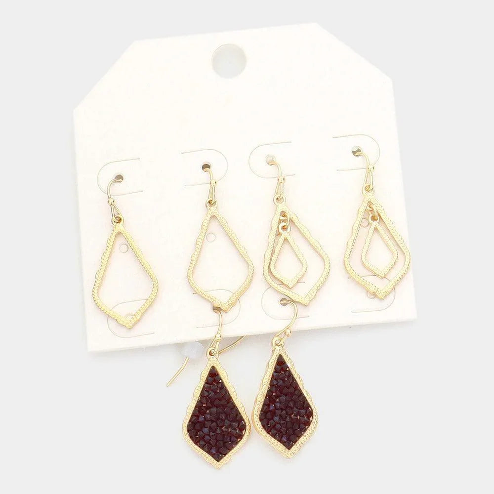 Red 3Pairs - Stone Cluster Petal Dangle Earrings - Jewelry Store by Erik Rayo