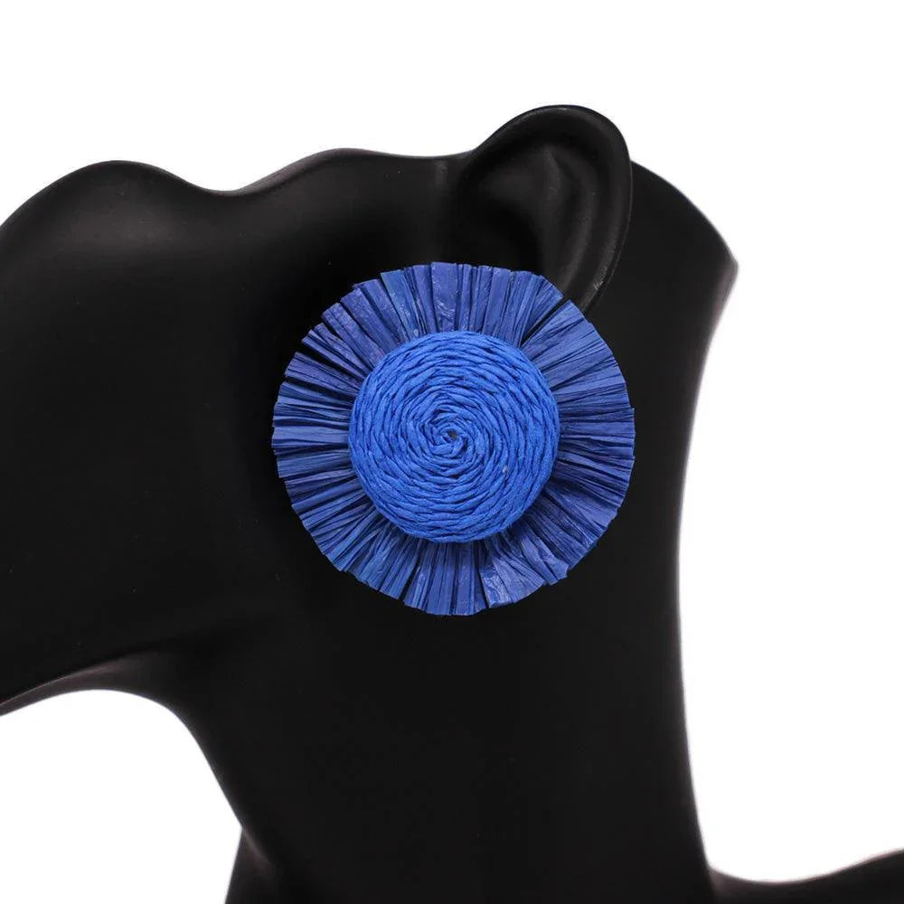 Blue Swirl Raffia Centered Earrings - Jewelry Store by Erik Rayo