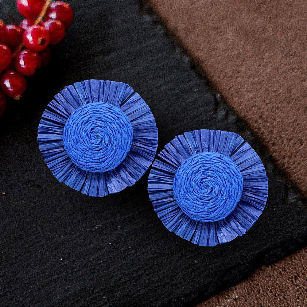 Blue Swirl Raffia Centered Earrings - Jewelry Store by Erik Rayo