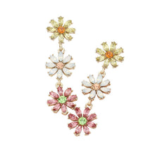 Load image into Gallery viewer, Gold Stone Cluster Triple Flower Link Dropdown Earrings
