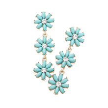 Load image into Gallery viewer, Turquoise Stone Cluster Triple Flower Link Dropdown Earrings
