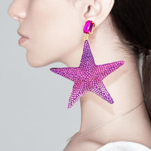 Load image into Gallery viewer, Pink Rhinestone Embellished Metal Star Dangle Earrings
