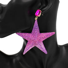 Load image into Gallery viewer, Pink Rhinestone Embellished Metal Star Dangle Earrings
