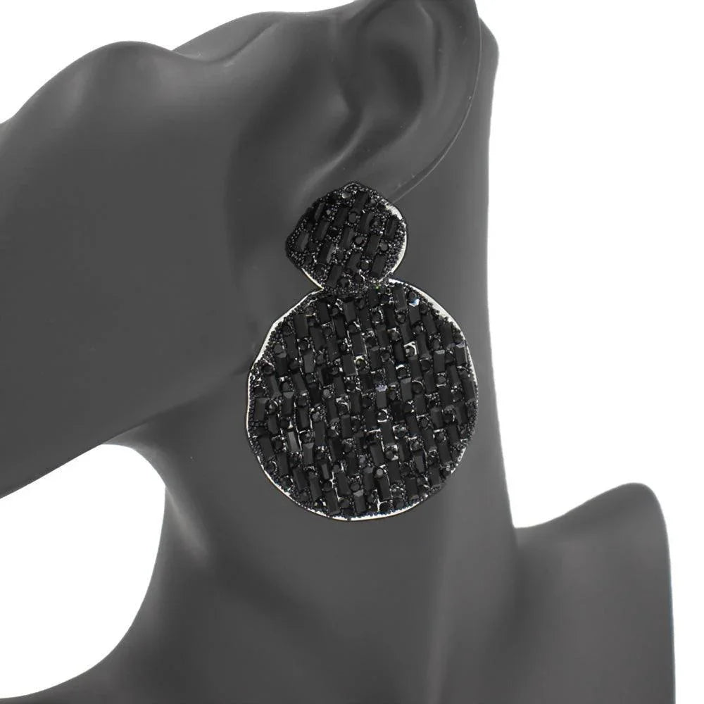 Black Rectangle Stone Accented Disc Linked Earrings - Jewelry Store by Erik Rayo