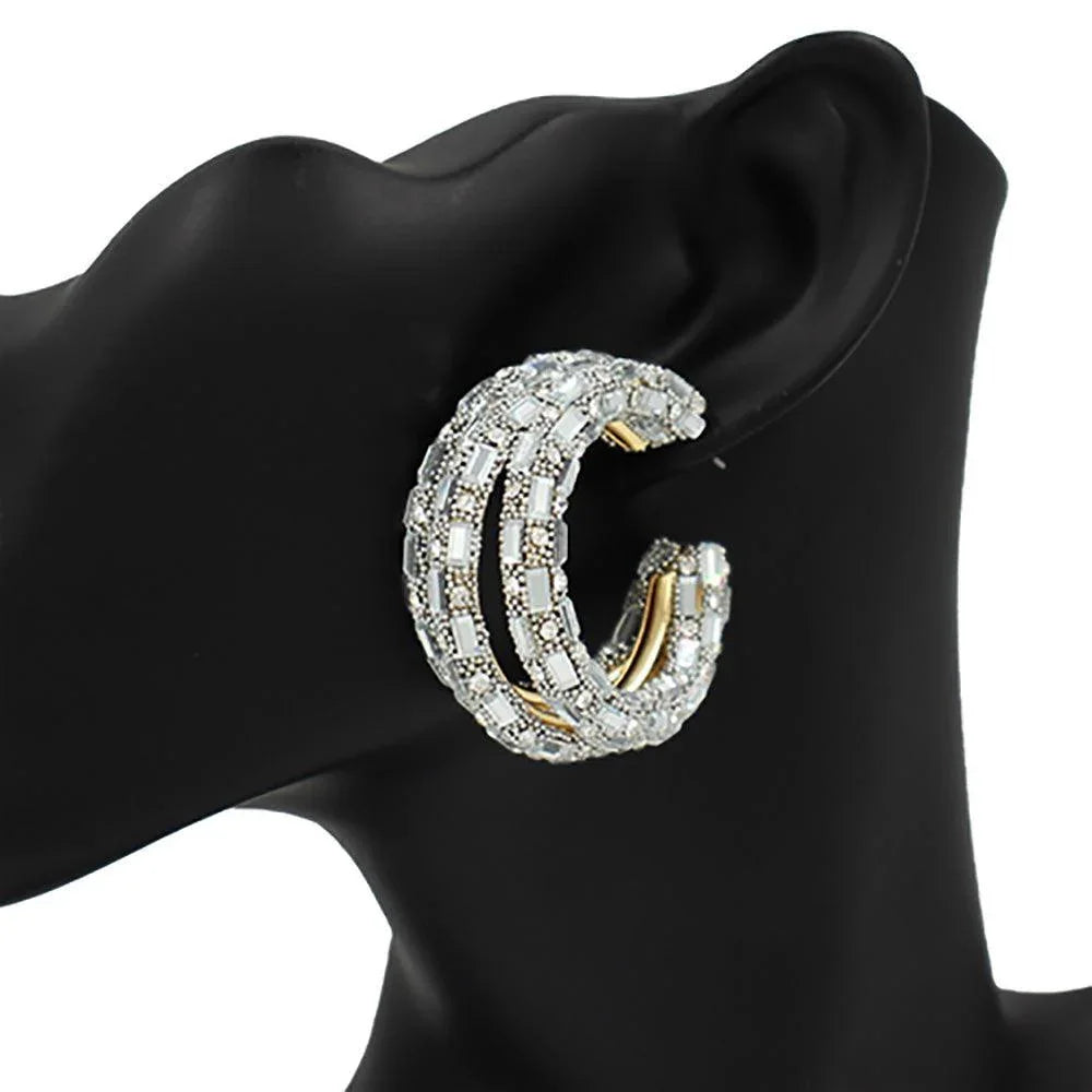 Gold Bling Rectangle Stone Split Hoop Earrings - Jewelry Store by Erik Rayo